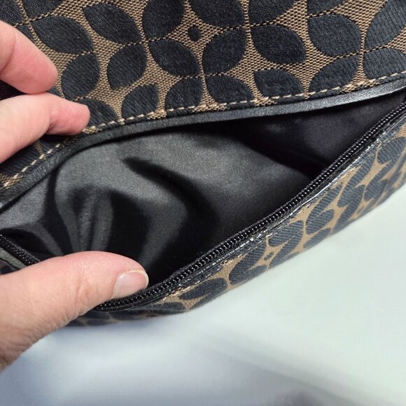 Fossil Purse Brown Black Signature Canvas Tote Shoulder Bag Boho Preppy Travel - Picture 8 of 13